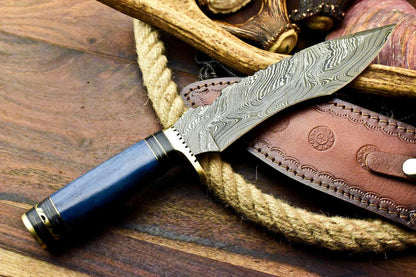 12.0" Handmade damascus bowie Knife damascus steel knife with Camel Bone Handle & Sheath
