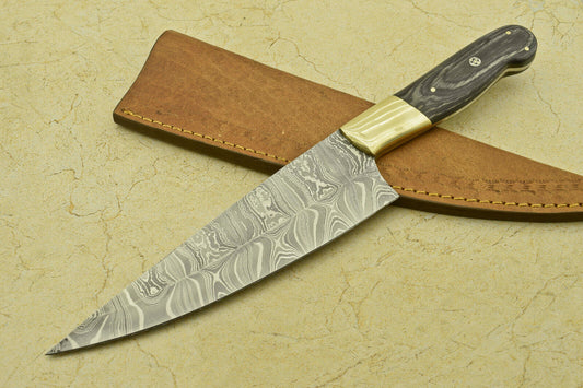 12.25" Handmade Damascus Steel Chef Kitchen Knife – Pakka Wood Handle, Brass Bolster, 512 Layers