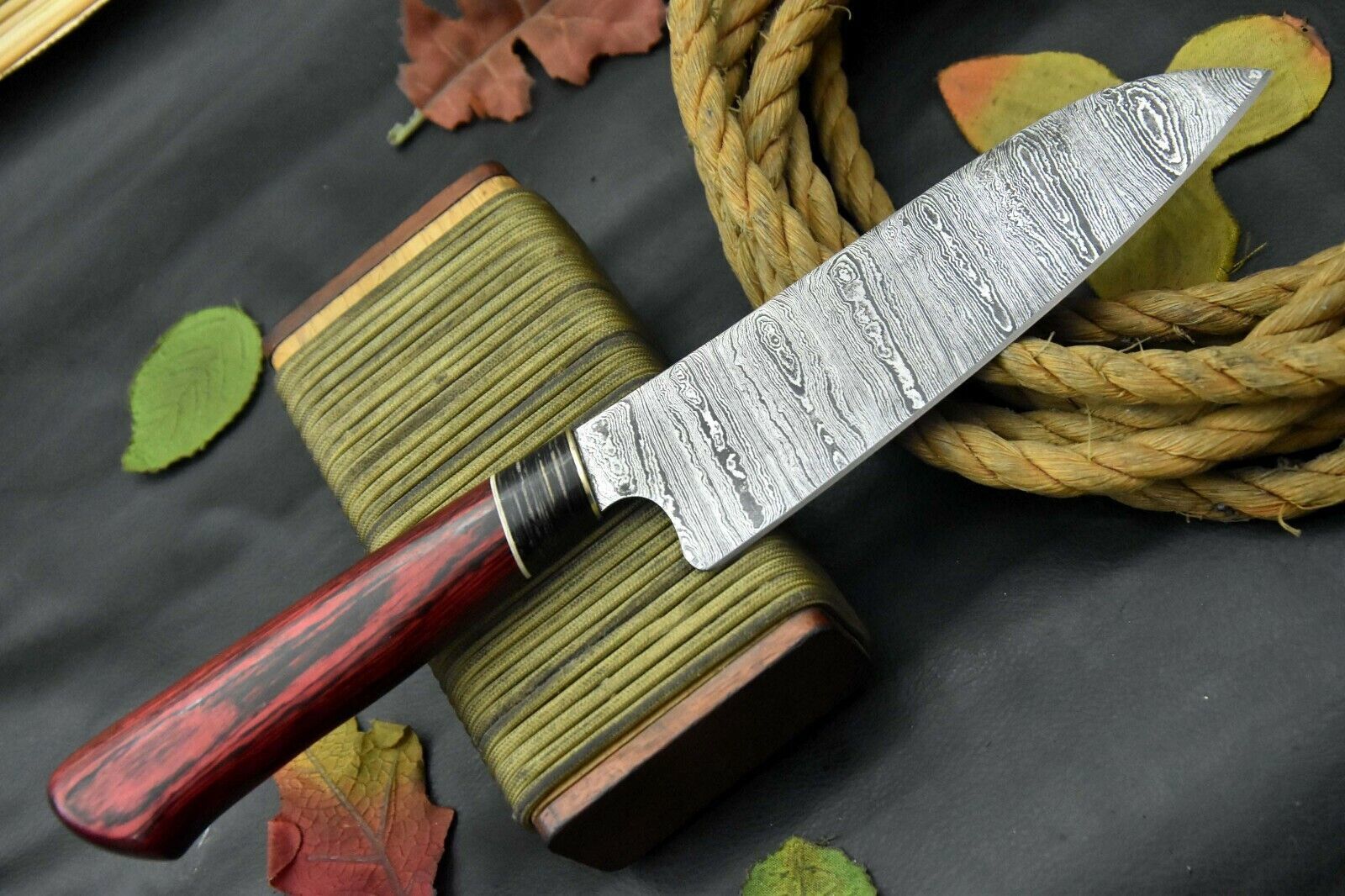 12.2" Custom Handmade Damascus Steel Chef Knife with Wooden Handle – Ladder Pattern