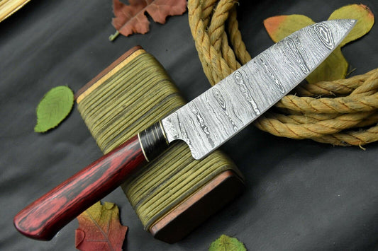 12.2" Custom Handmade Damascus Steel Chef Knife with Wooden Handle – Ladder Pattern