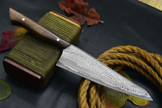 12.3" Custom Damascus Chef Knife Best Damascus Steel Chef Knife with Walnut Wood Handle