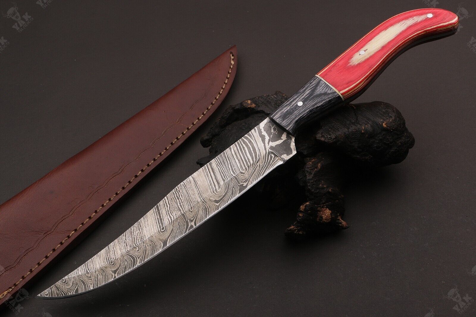 12.5" Custom Hand Forged Damascus Fillet Knife Damascus Steel Fillet Knife With Leather Sheath