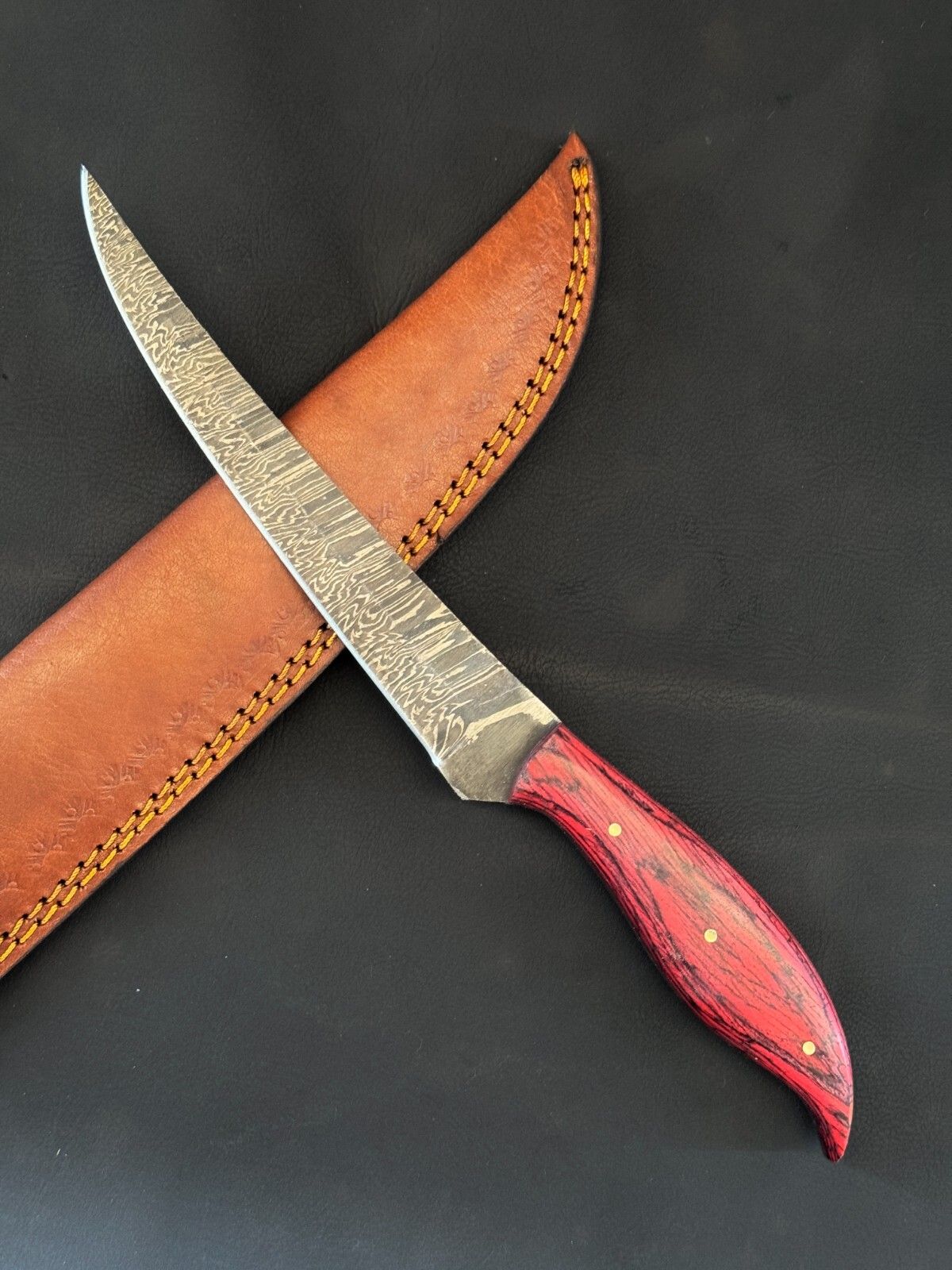 12.5" Custom Handmade Damascus Steel Fillet Knife with Pakka Wood Handle