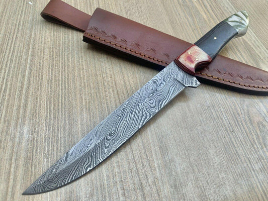 12.5" Custom Handmade Damascus Steel Full Tang Fillet Knife with Wood Handle