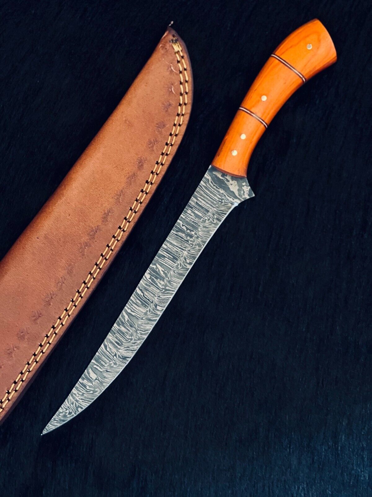 12.5" Custom Handmade Fire Damascus Steel Fillet Knife Damascus Steel Fillet Knife