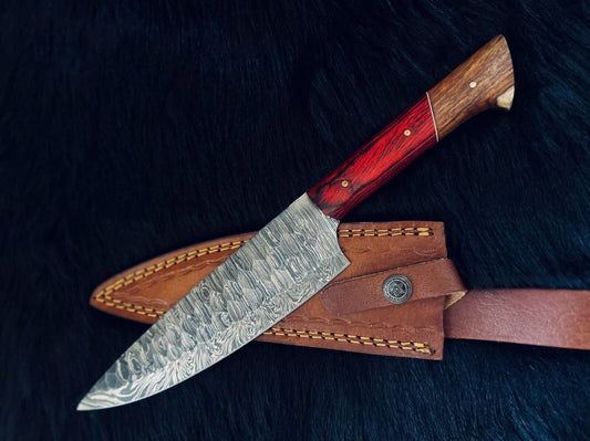 12.5" Custom Handmade Fire Damascus Steel Santoku Chef Knive 