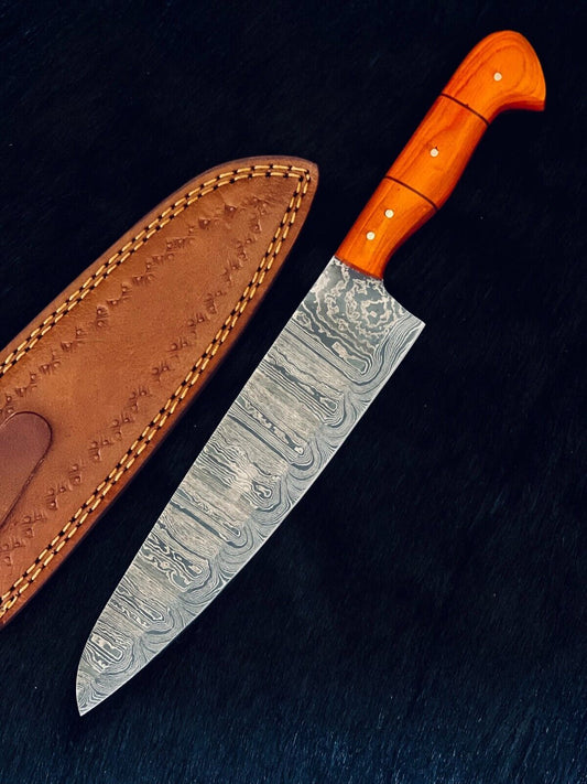 12.5" Custom Handmade Ladder Damascus Steel Santoku Chef Knife – Premium Kitchen Knife