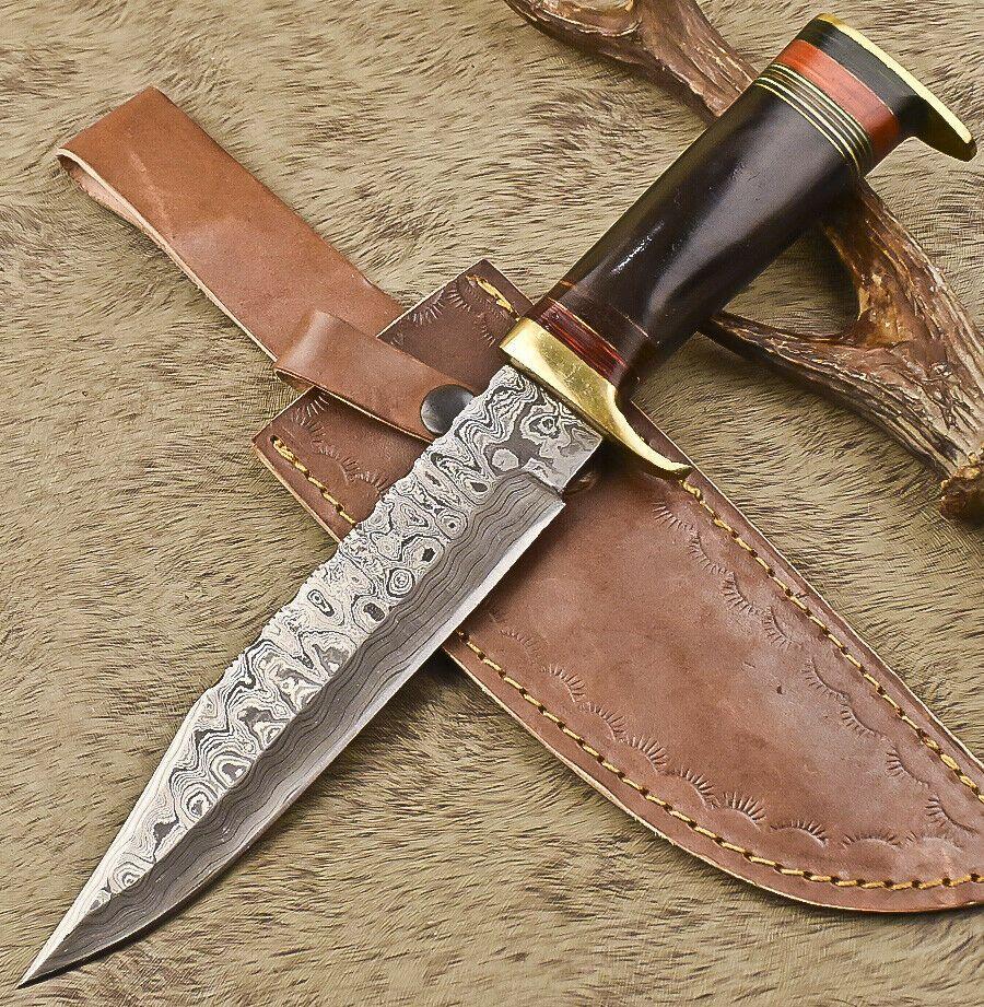 12.5" Damascus Bull Horn Butcher Bowie Knife Hunter's Edge