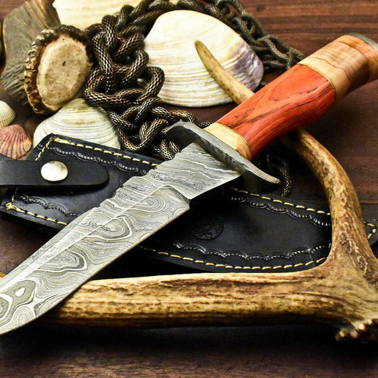 12.5" Damascus Hunting Bowie Knife – Hard Wood Handle