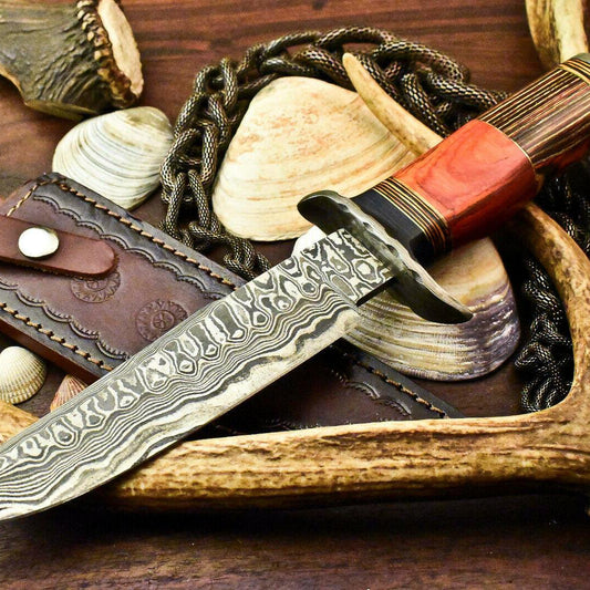  12.5" Damascus Steel Bowie Knife – Walnut Wood Handle