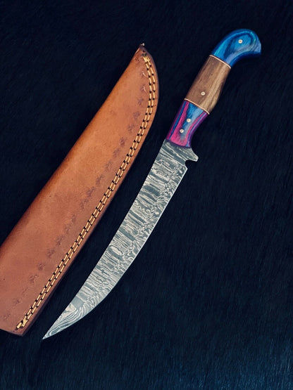 12.5" Damascus Steel Knife Handmade Fire Damascus Fillet Kitchen Knife