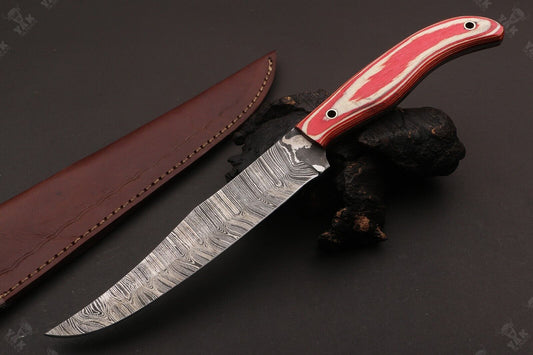 12.5" Hand Forge Damascus Fillet Knife Damascus Steel Fillet Knife With Pakka Wood Handle