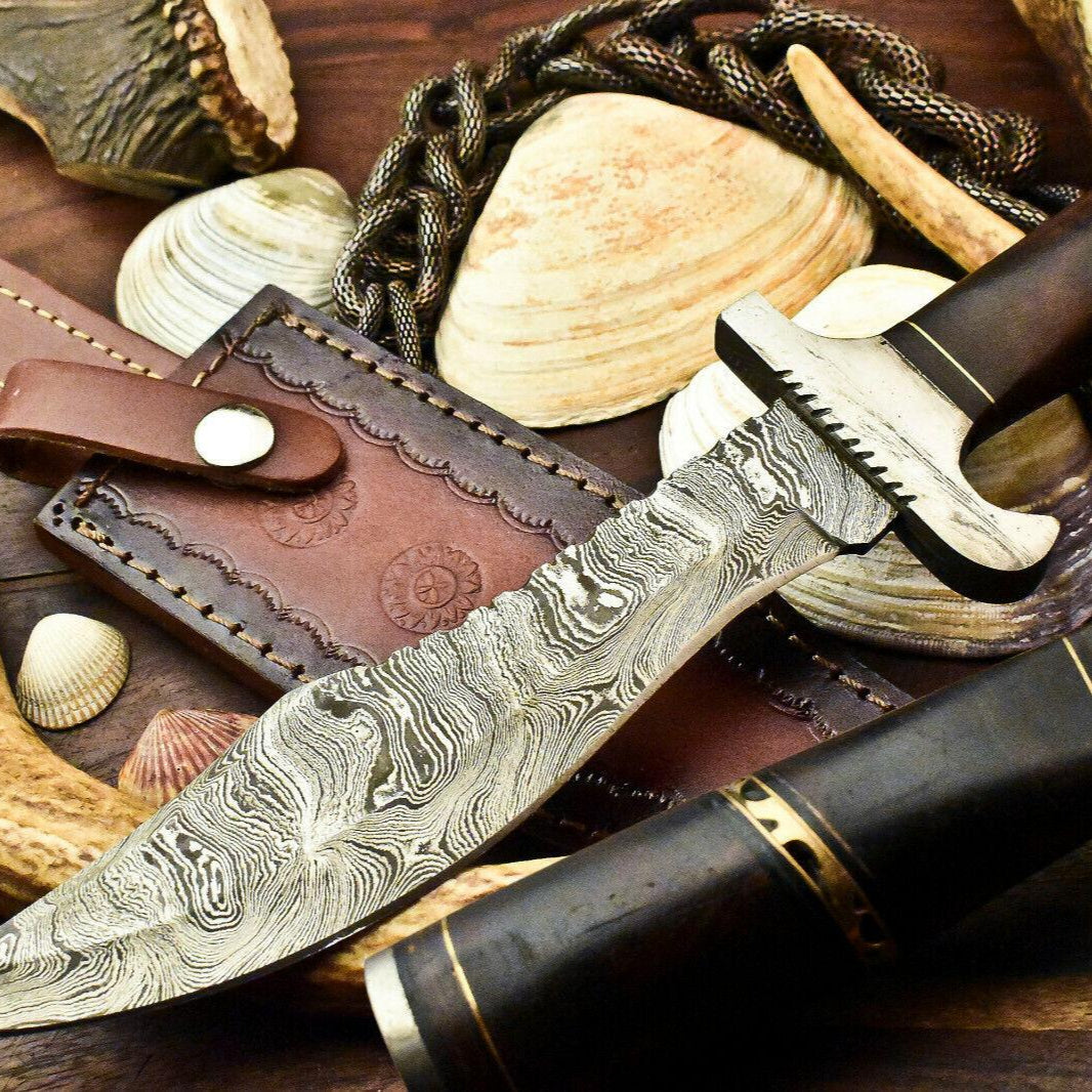 12.5" Hand Forged Custom Bowie Knife Damascus Steel Knife with Walnut Wood Handle