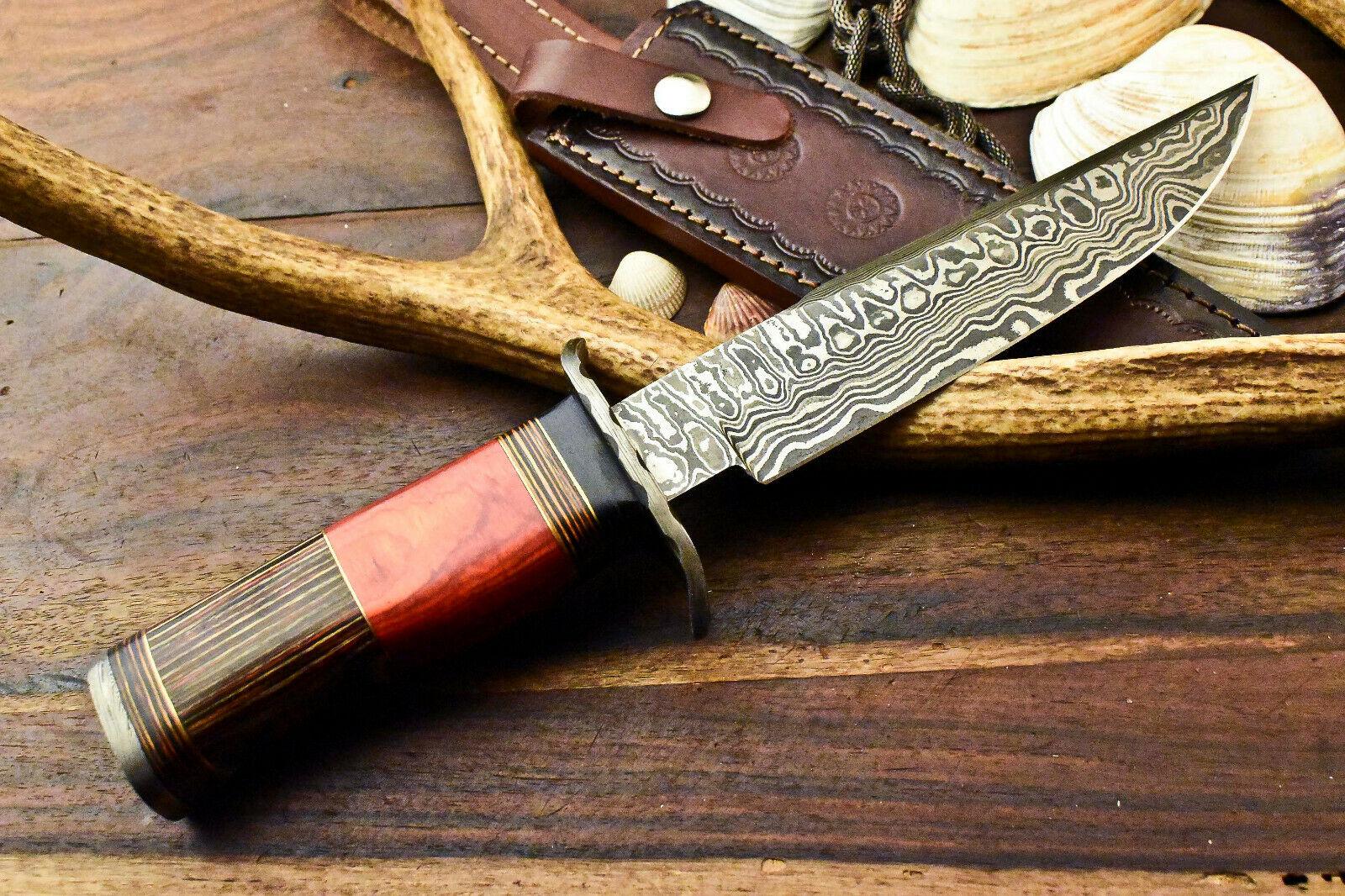 12.5" Hand Forged Damascus Steel Knife Damascus Steel Bowie Knife With Walnut Wood Handle & Sheath