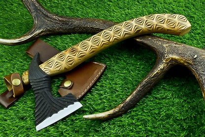 12.5” Handmade Carbon Steel Axe Viking Tomahawk Axe with Olive Wood Handle & Sheath