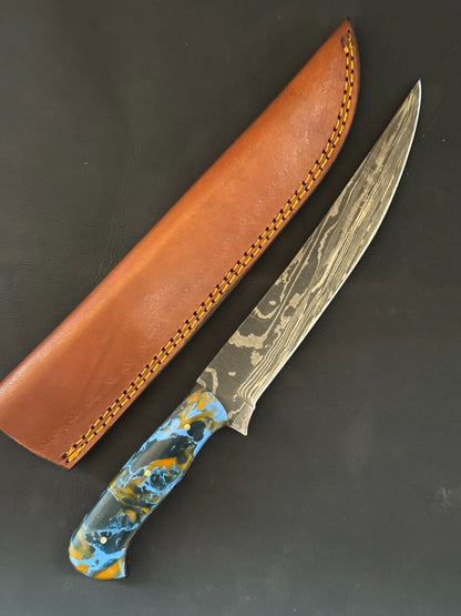 12.5" Handmade Damascus Fillet Knife Premium Custom Fillet Knife with Resin Handle