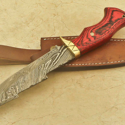 12.5" Handmade Damascus Steel Bowie Knife | Pakka Wood & Rosewood Handle