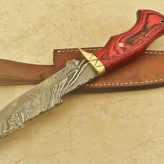 12.5" Handmade Damascus Steel Bowie Knife | Pakka Wood & Rosewood Handle