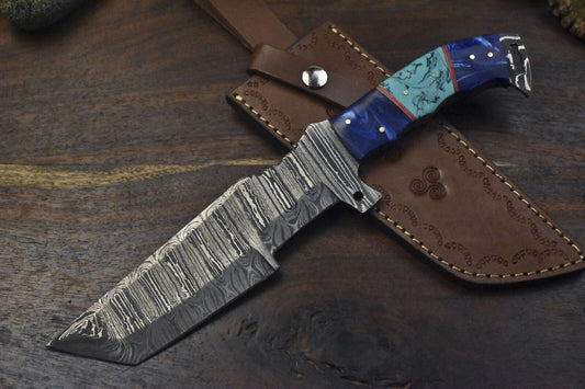 12.5" Handmade Damascus Tracker Knife – Twist Pattern, Corian Handle, Outdoor Bushcraft Survival