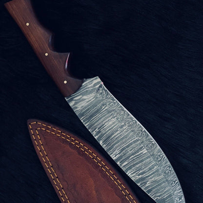 12.5 Inch Custom Handmade Twist Damascus Steel Bowie Knife with Wood Handle