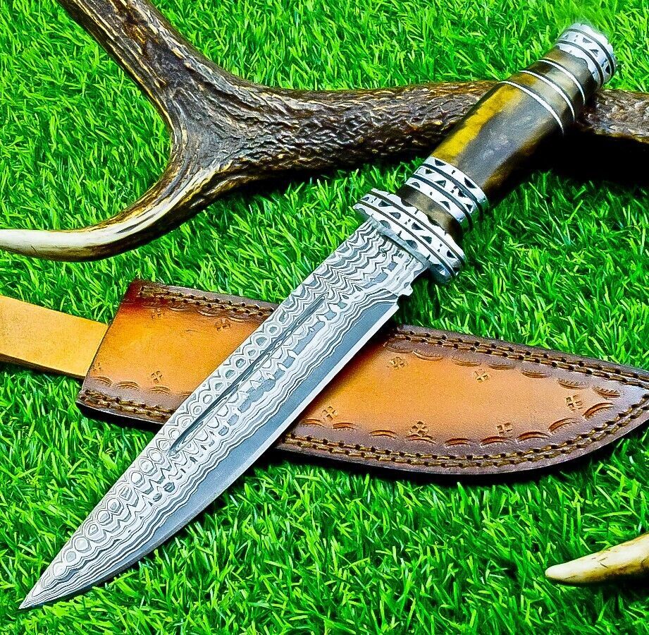12.5 Inch Hand Forged Damascus Steel Bowie Knife with Resin Handle