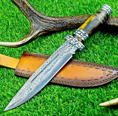 12.5 Inch Hand Forged Damascus Steel Bowie Knife with Resin Handle