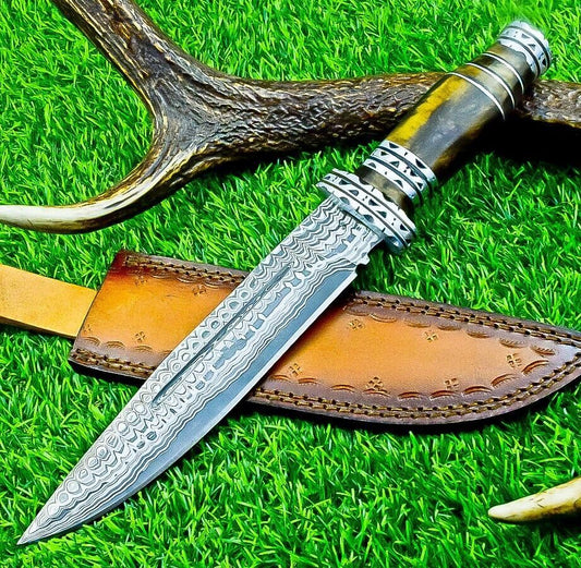 12.5 Inch Hand Forged Damascus Steel Bowie Knife with Resin Handle