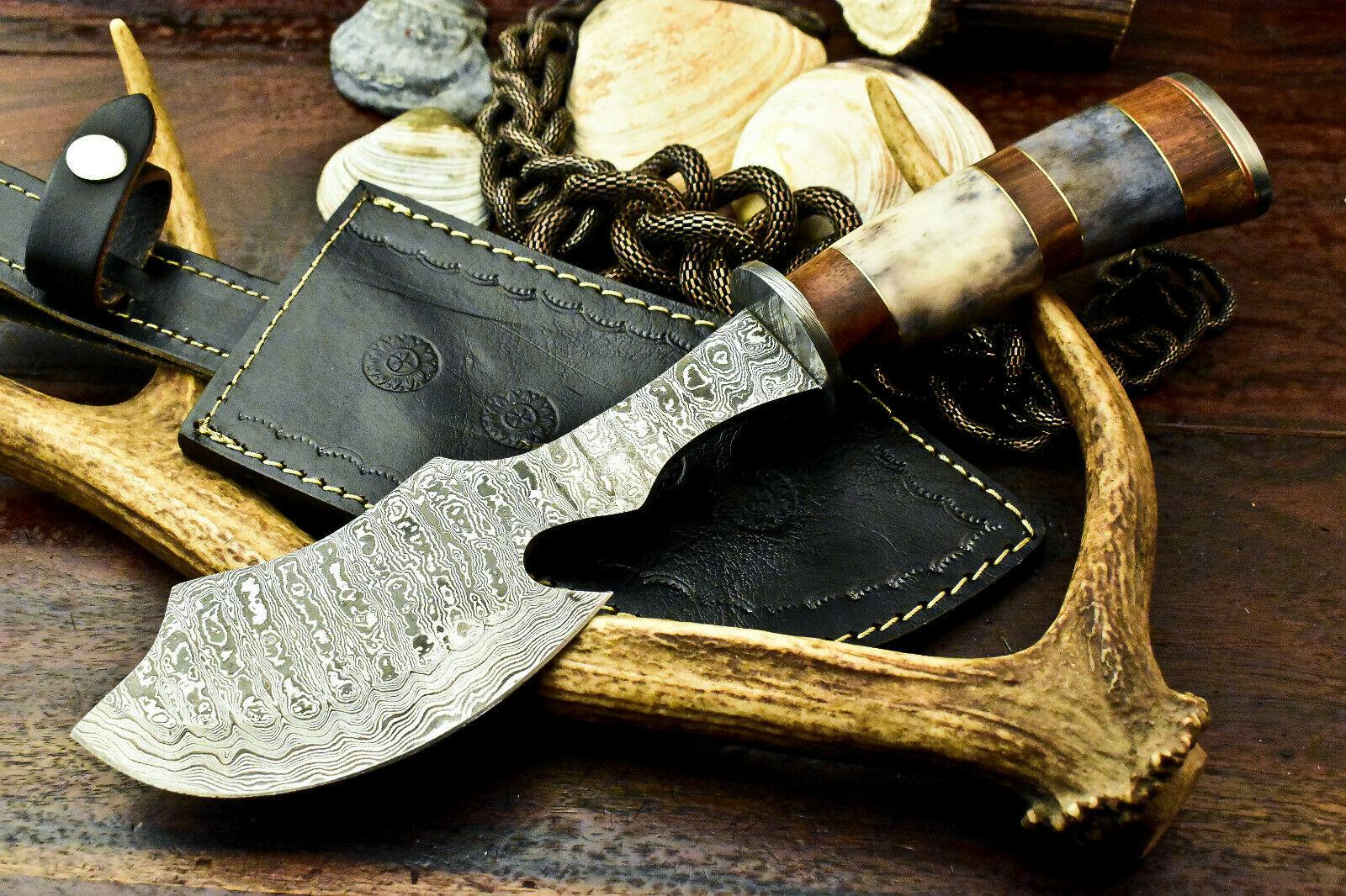 12.5" Premium Damascus Steel Knife Damascus Bowie Knife With Camel Bone Handle & Sheath