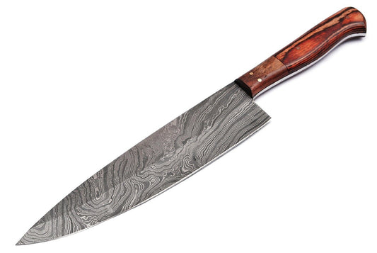 12.75" Damascus Steel Handmade Chef Kitchen Knife with Color Wood Handle