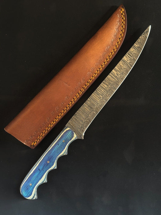 12.75" Handmade Damascus Fillet Knife Custom Fillet Knife with Pakka Wood Handle