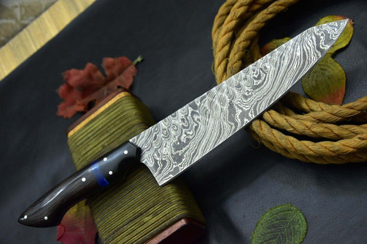 12.8" Custom Handmade Hammered Damascus Steel Chef Knife with Vengai Wood Handle