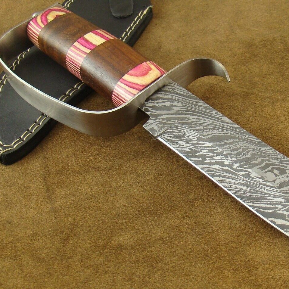 12.9" Damascus D-Guard Bowie Knife with Pakkawood & Rosewood Handle
