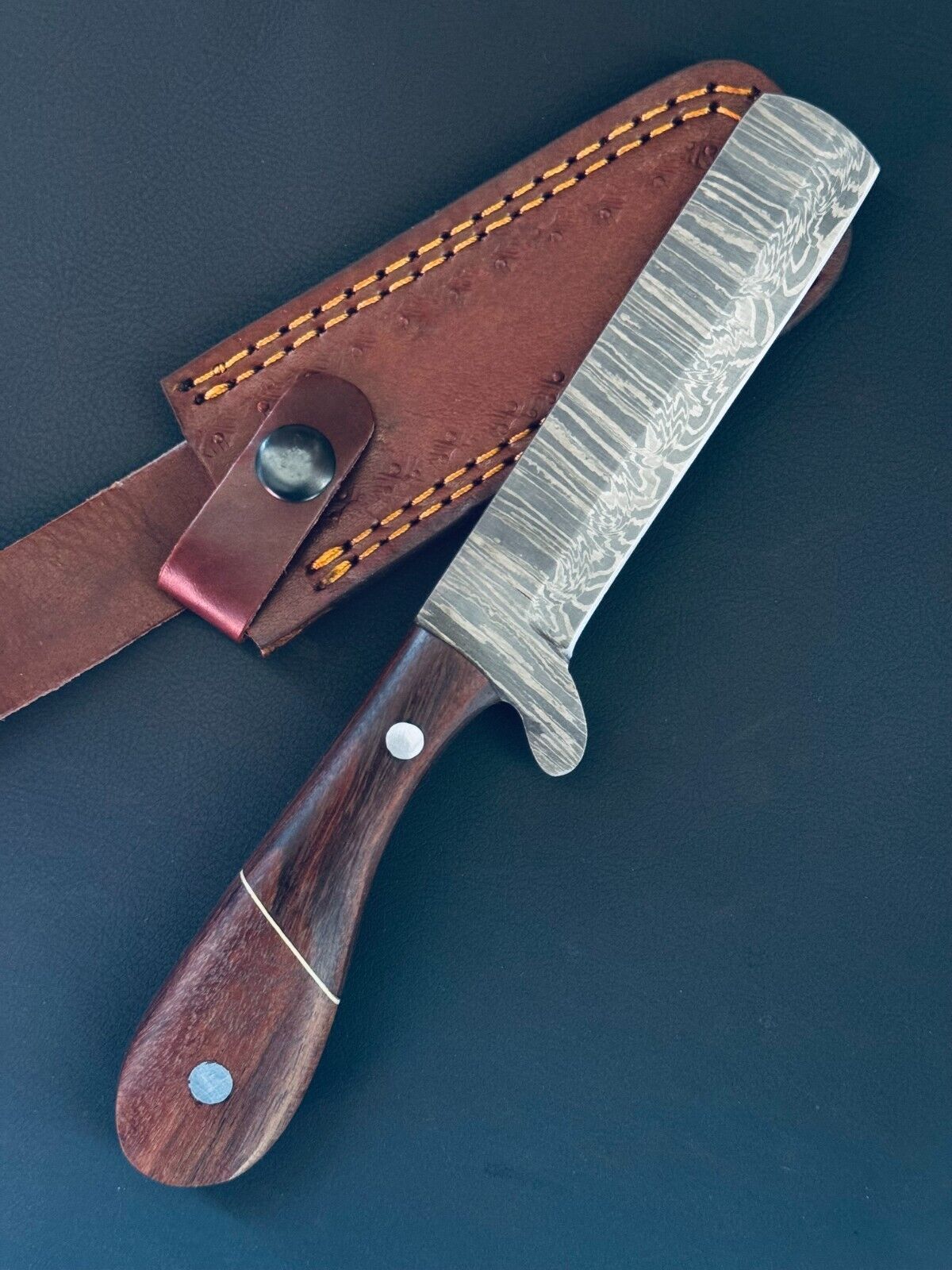 12" Best Cowboy Damascus Steel Bull Cutter Knife Custom Bull Cutter Knife With Wood Handle