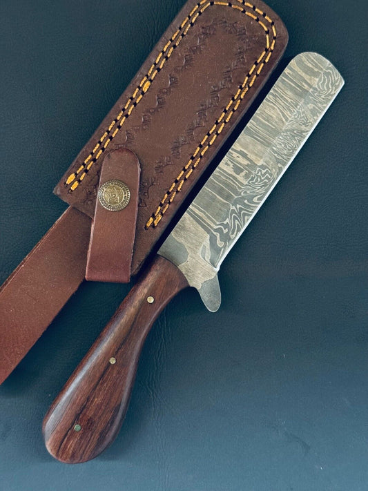 12" Bull Cutter Knife Fire Storm Damascus Steel Bull Cutter Knife With Wood Handle