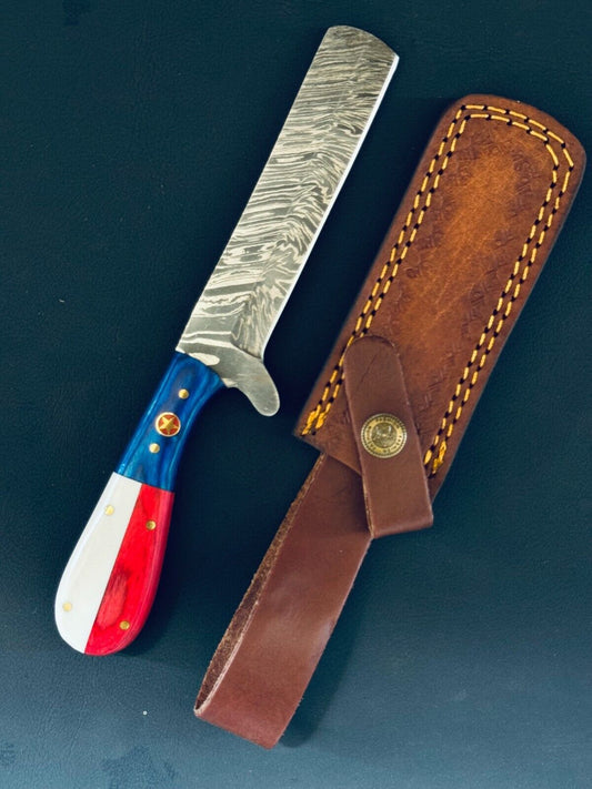 12" Cowboy Bull Cutter Knife Fire Storm Damascus Steel Bull Cutter Knife With Mix Material Handle