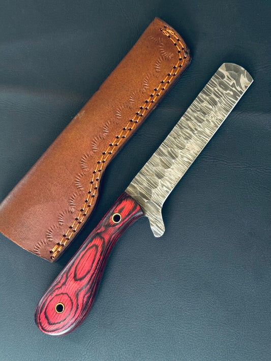 12" Cowboy Bull Cutter Knife Fire Storm Damascus Steel Bull Cutter Knife With Pakkawood Handle