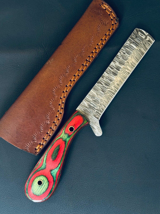 12" Cowboy Bull Cutter Knife Fire Storm Damascus Steel Bull Cutter Knife With Wood Handle
