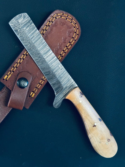 12" Cowboy Damascus Steel Bull Cutter Knife Best Bull Cutter Knife With Wood Handle
