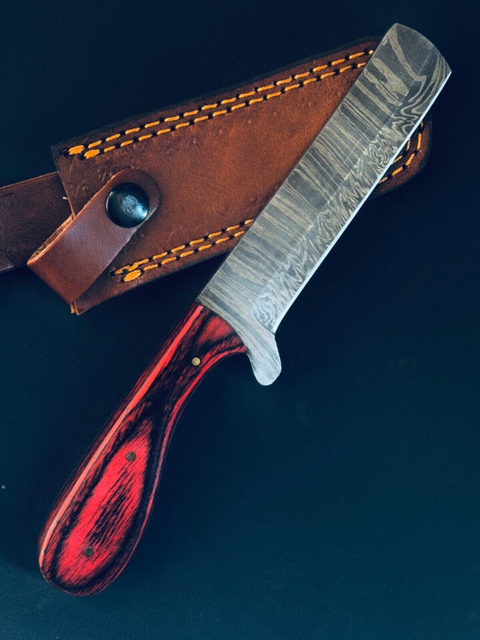 12" Cowboy Damascus Steel Bull Cutter Knife Custom Bull Cutter Knife With Wood Handle