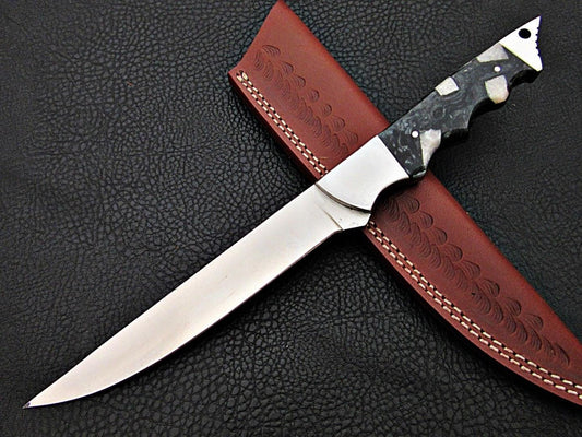 12" Custom D2 Steel Fillet Knife Damascus Bolster Resin Sheet Handle Best Fillet Knife 