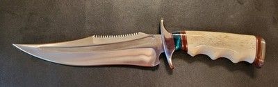 12 Inch Custom D2 Steel Hunting Bowie Knife with Camel Bone Handle & Leather Sheath