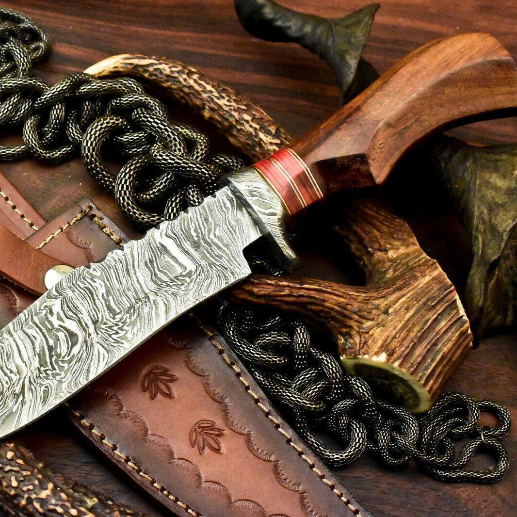  12" Custom Damascus Bowie Knife | Walnut Wood Handle
