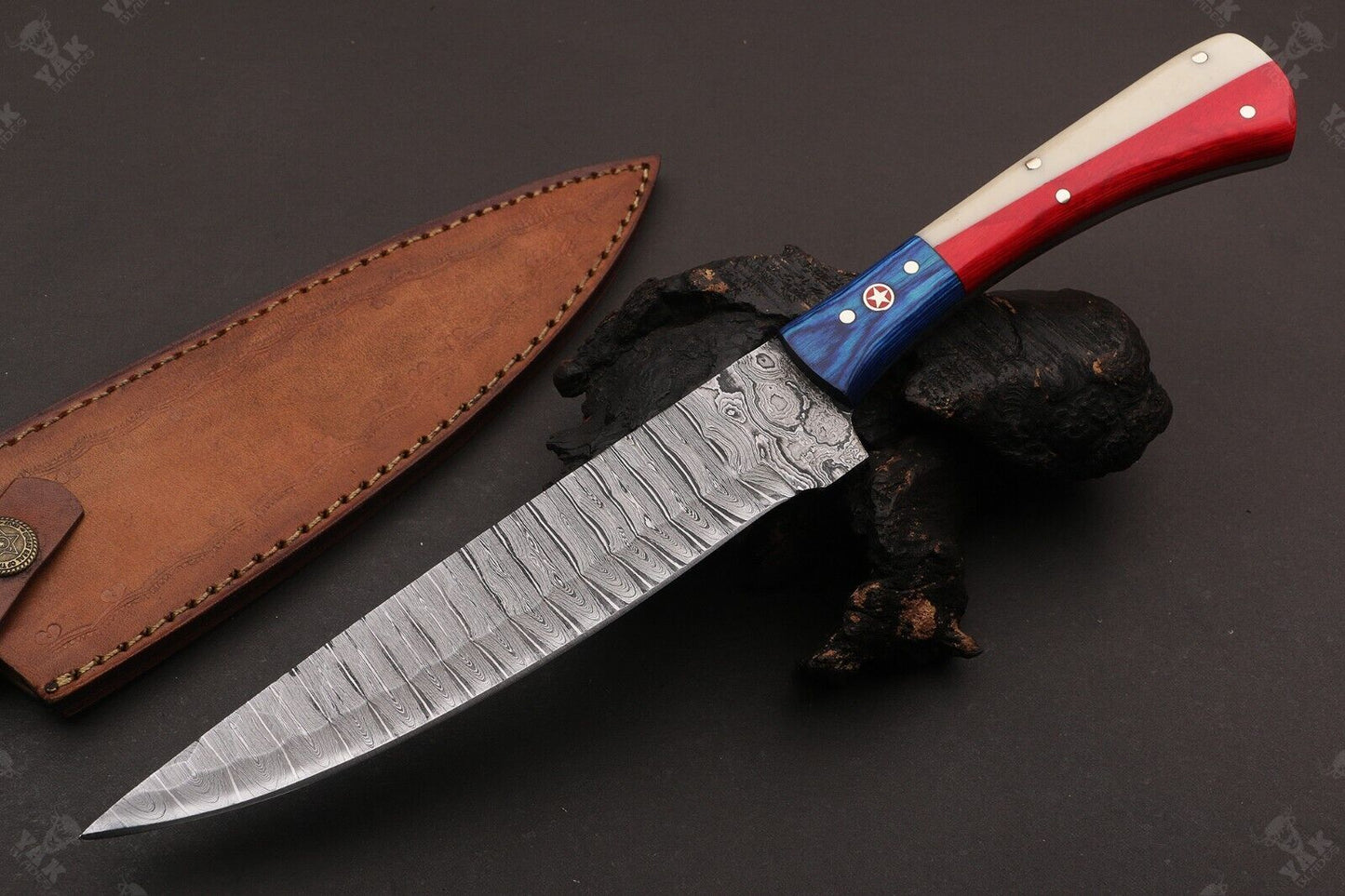 12" Custom Damascus Chef Knife Best Damascus Steel Chef Knife with Bone and Wood Handle