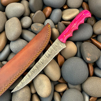 12" Custom Fillet Knife Damascus Fillet Knife Kitchen Steel Blade W/Sheath