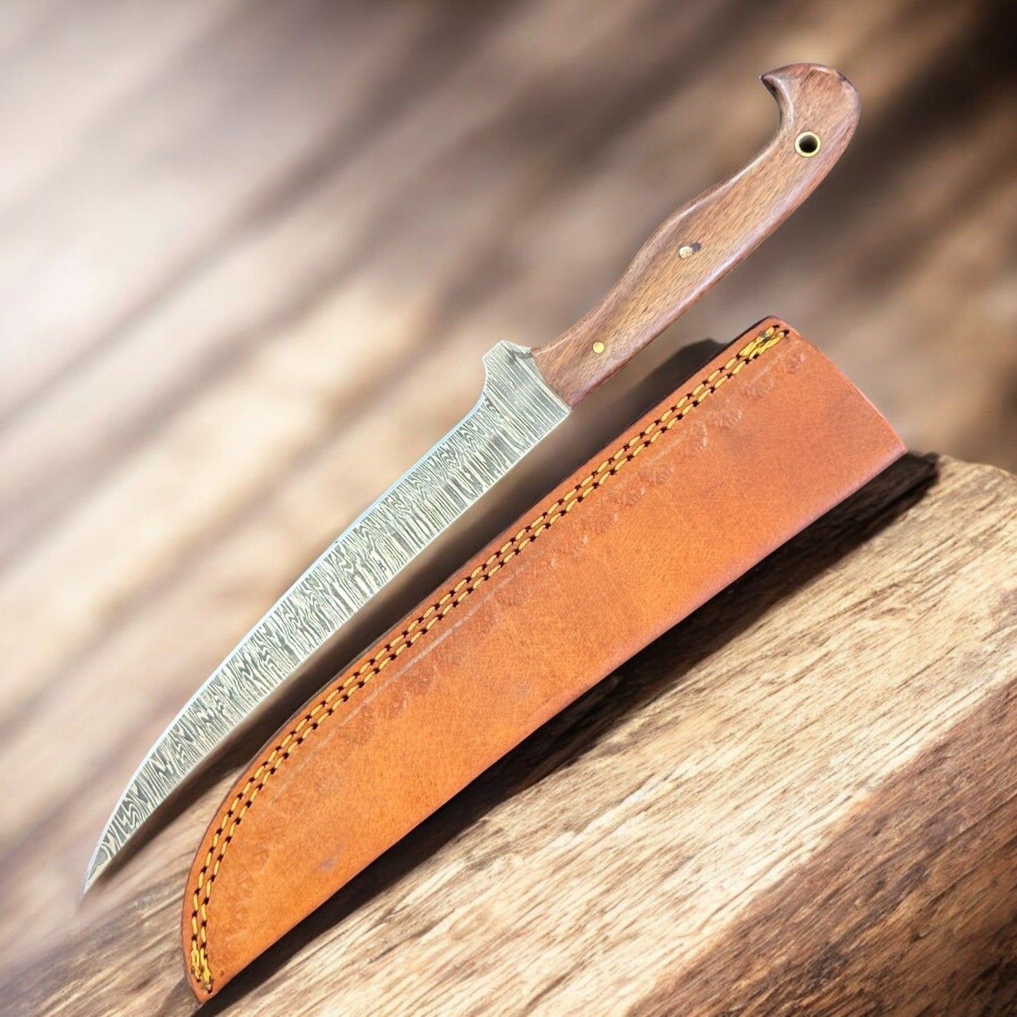 12" Custom Fillet Knife Damascus Steel Knife for Fish & Kitchen Use with Wood Handle