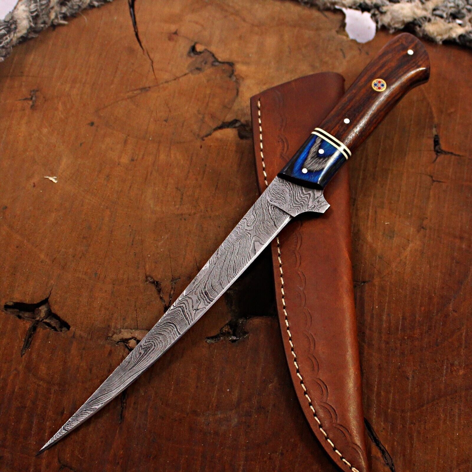 12" Custom Fillet Knife Handmade Damascus Fillet Knife Brisket Chef Blade W/Sheath