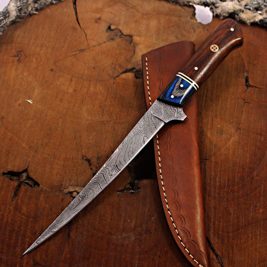 12" Custom Fillet Knife Handmade Damascus Fillet Knife Brisket Chef Blade W/Sheath
