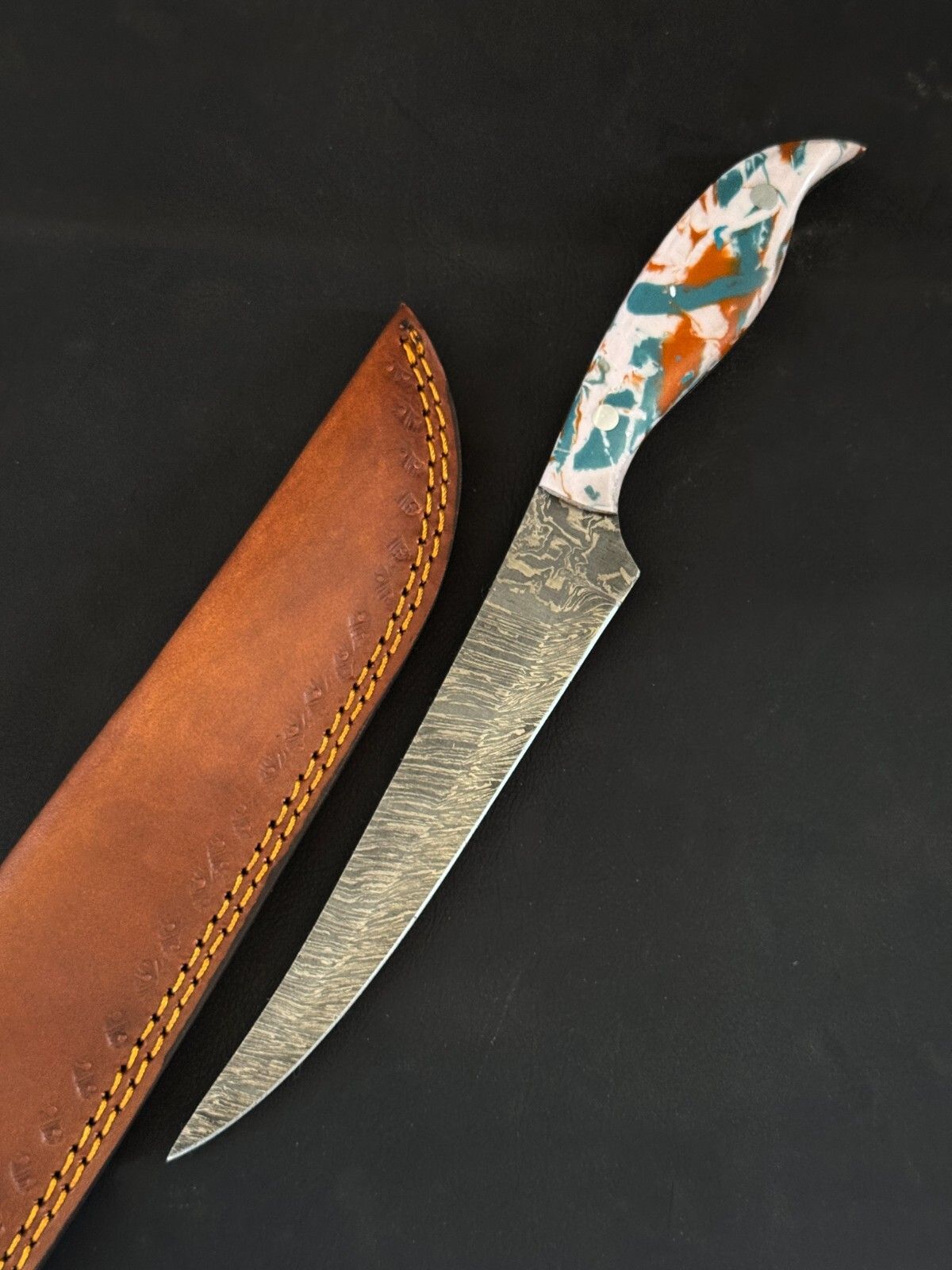 12" Custom Fillet Knife Handmade Damascus Fillet Knife for Kitchen W/Sheath