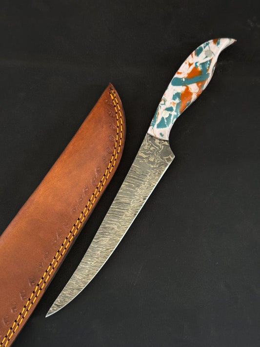12" Custom Fillet Knife Handmade Damascus Fillet Knife for Kitchen W/Sheath