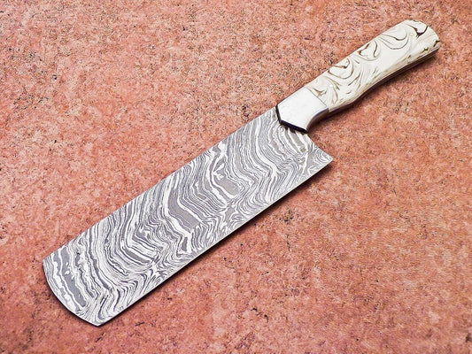 12" Custom Hand Forged Damascus Blade Chef Chopper Knife Cleaver